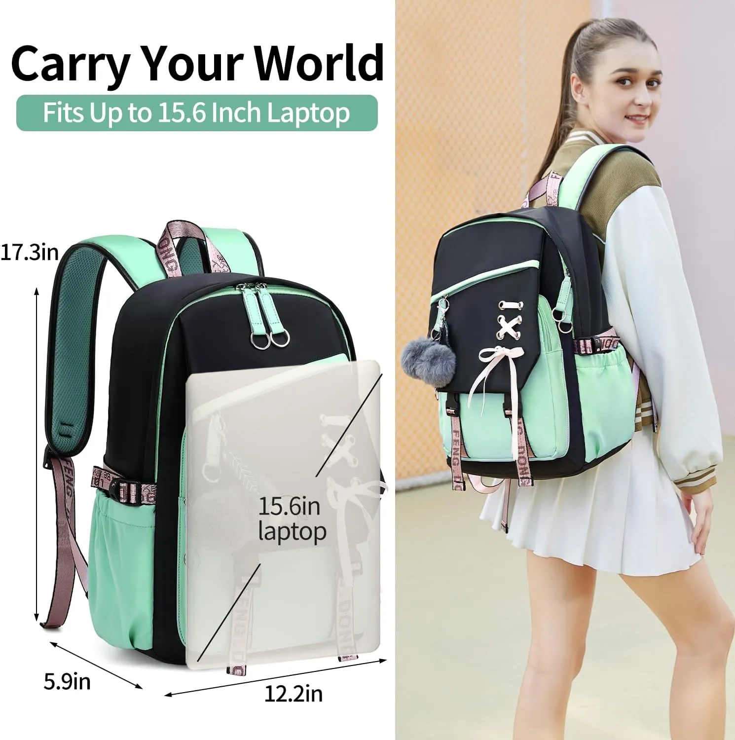 Teenage Girls Bookbag school Backpack Children Casual Daypack Schoolbag for Teens Green