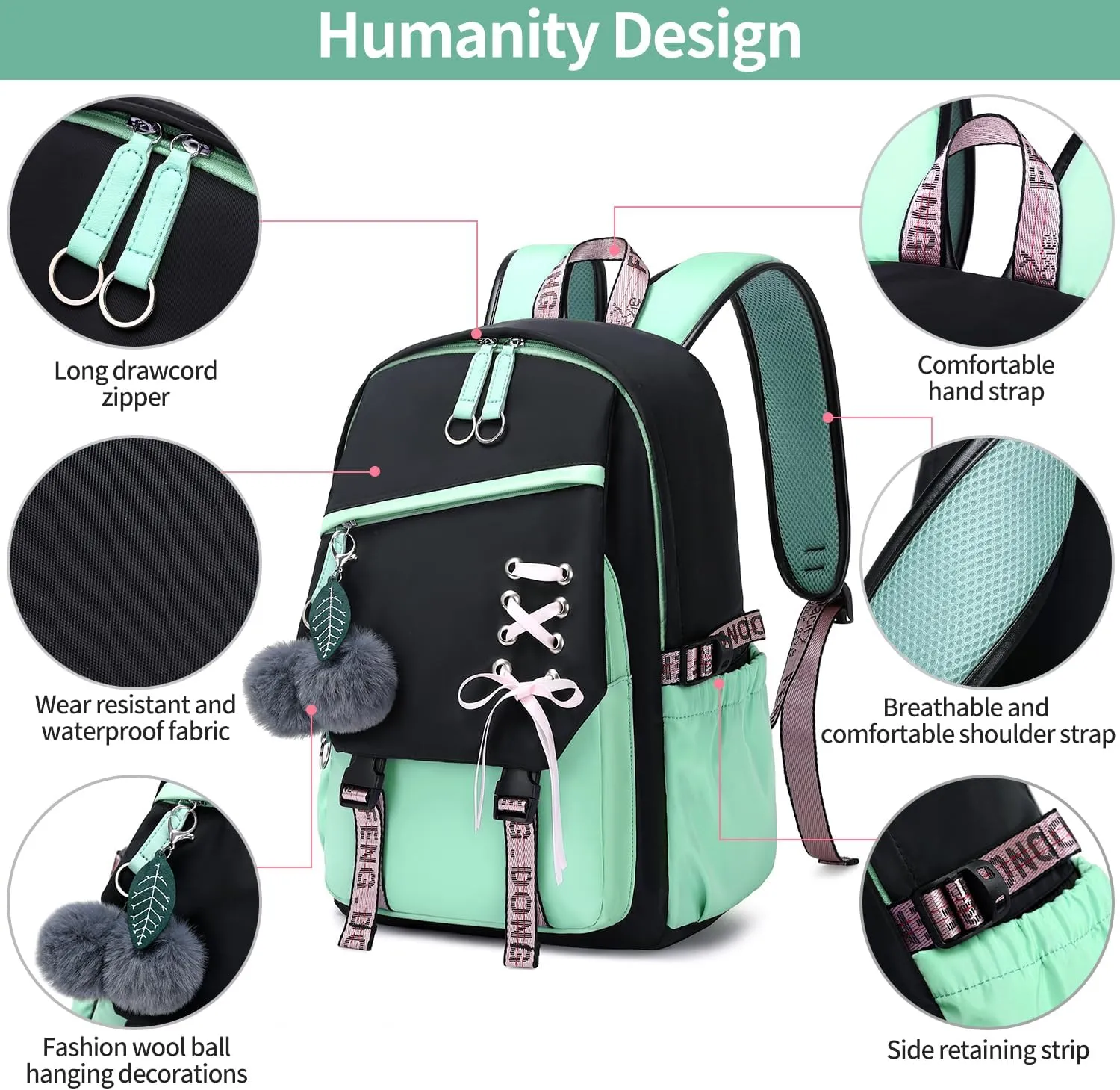 Teenage Girls Bookbag school Backpack Children Casual Daypack Schoolbag for Teens Green