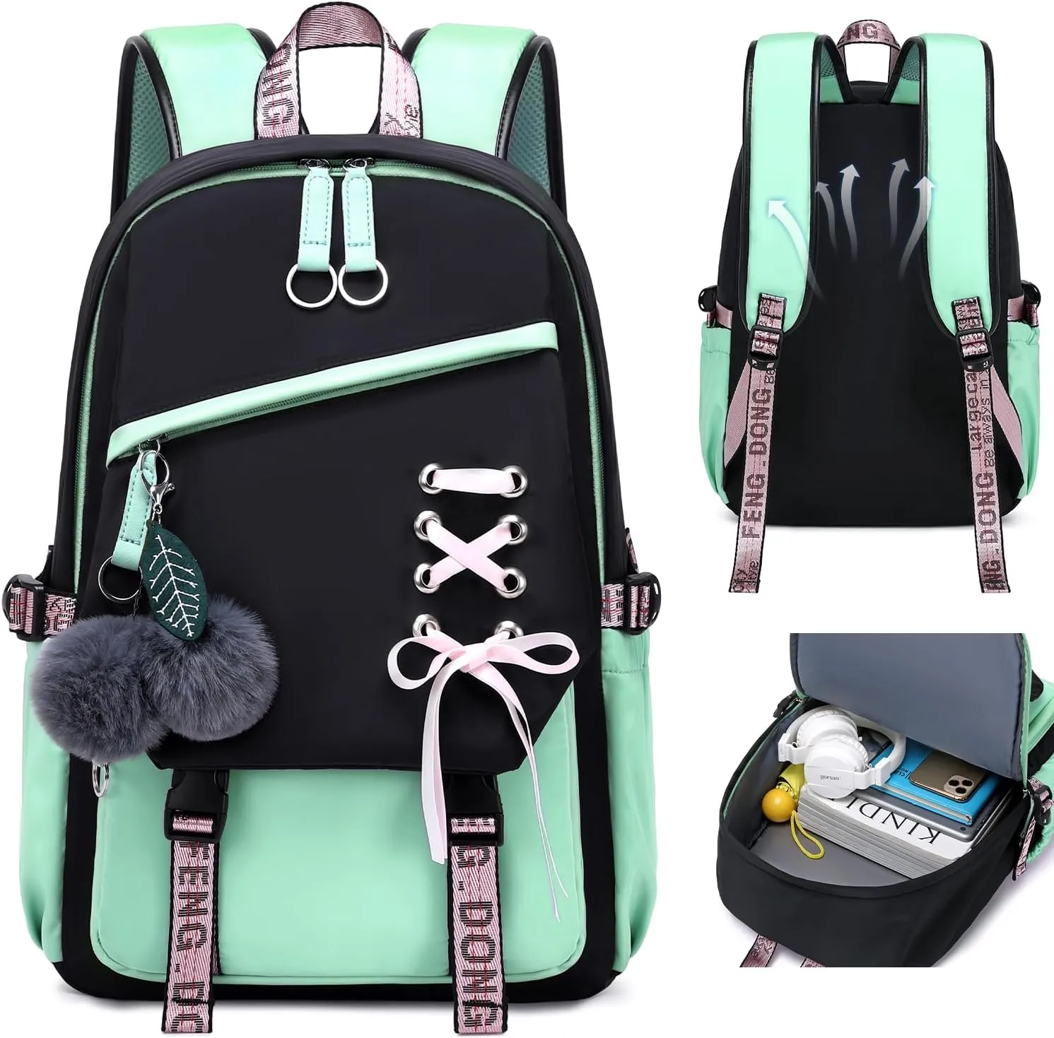 Teenage Girls Bookbag school Backpack Children Casual Daypack Schoolbag for Teens Green