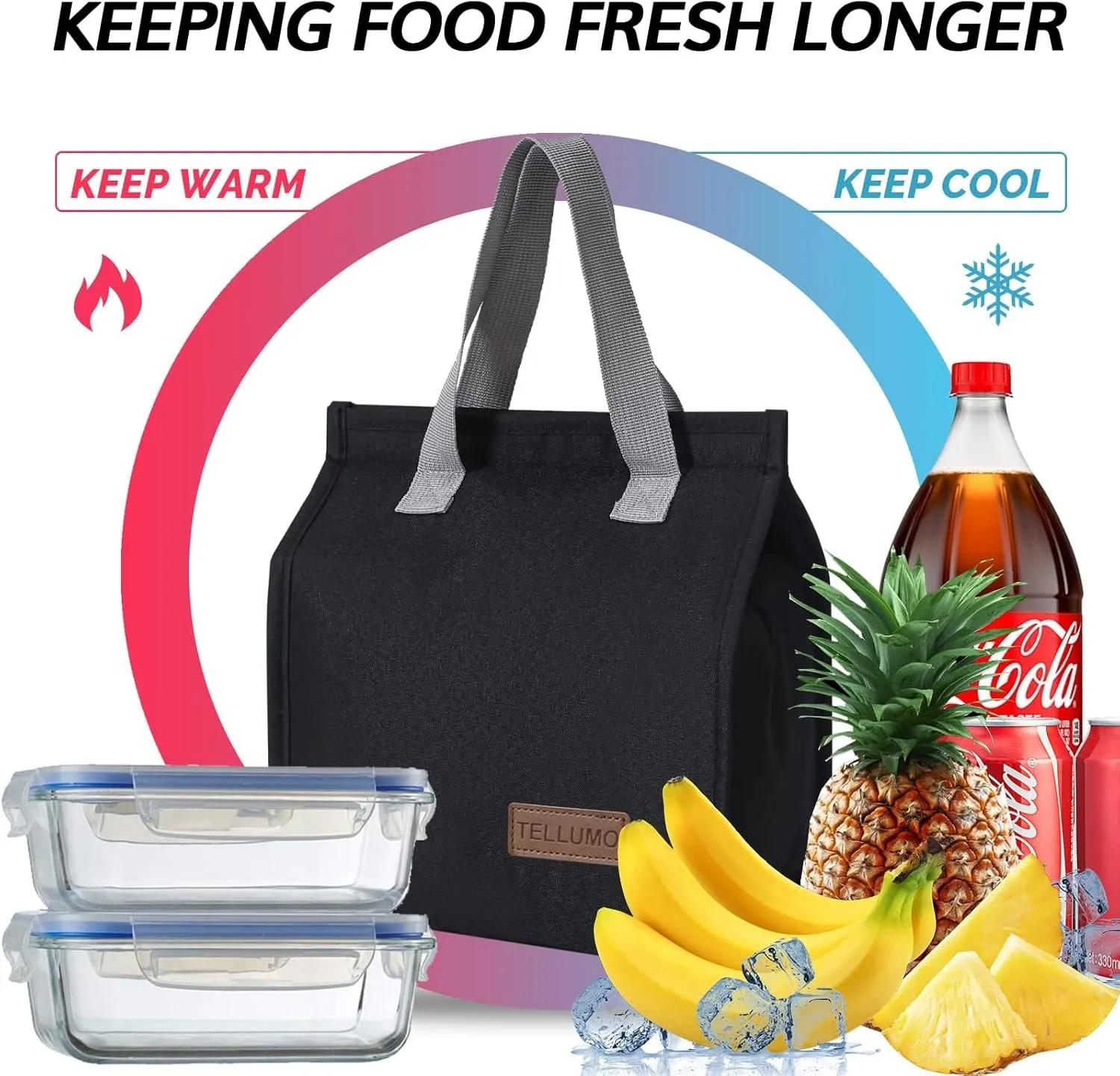 TELLUMO Lunch bag, Insulated Lunch Bag for Women Men Large Lunch Box Container Reusable Leakproof Tote for Office, Work, School, Beach or Travel (Dark)