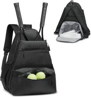 Tennis Backpack for Rackets, Waterproof Tennis Bag with Shoe Compartment, Wet/Dry Pocket, Fence Hook, for Tennis, Pickleball, Badminton
