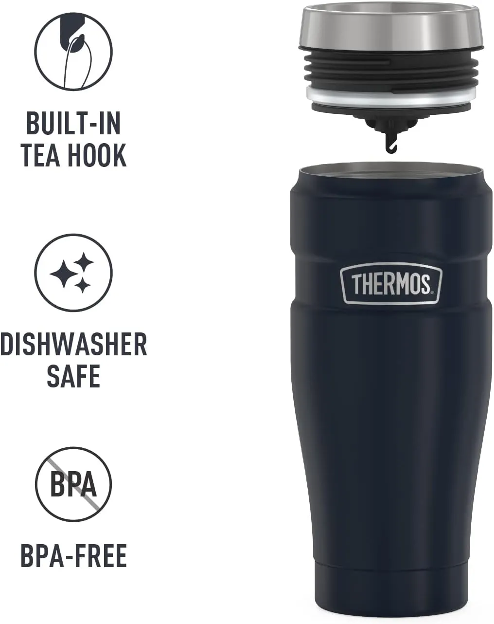 THERMOS Stainless King Vacuum-Insulated Travel Tumbler, 16 Ounce, Midnight Blue