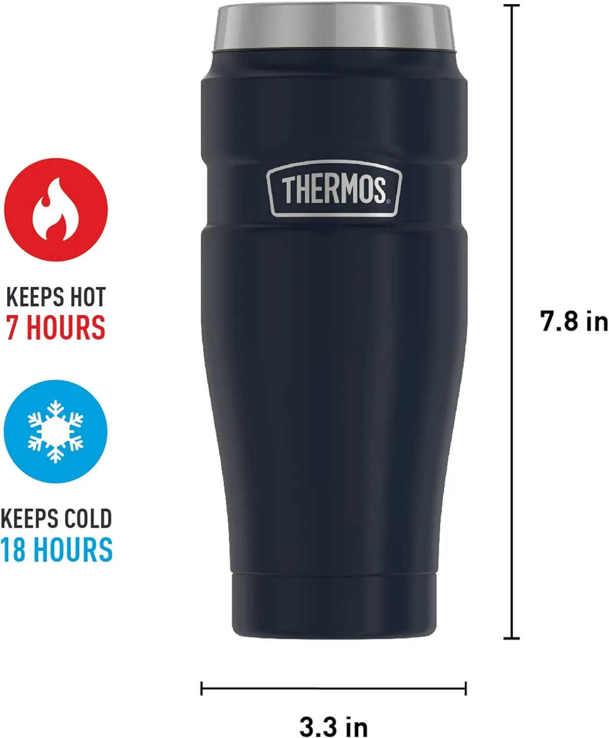 THERMOS Stainless King Vacuum-Insulated Travel Tumbler, 16 Ounce, Midnight Blue