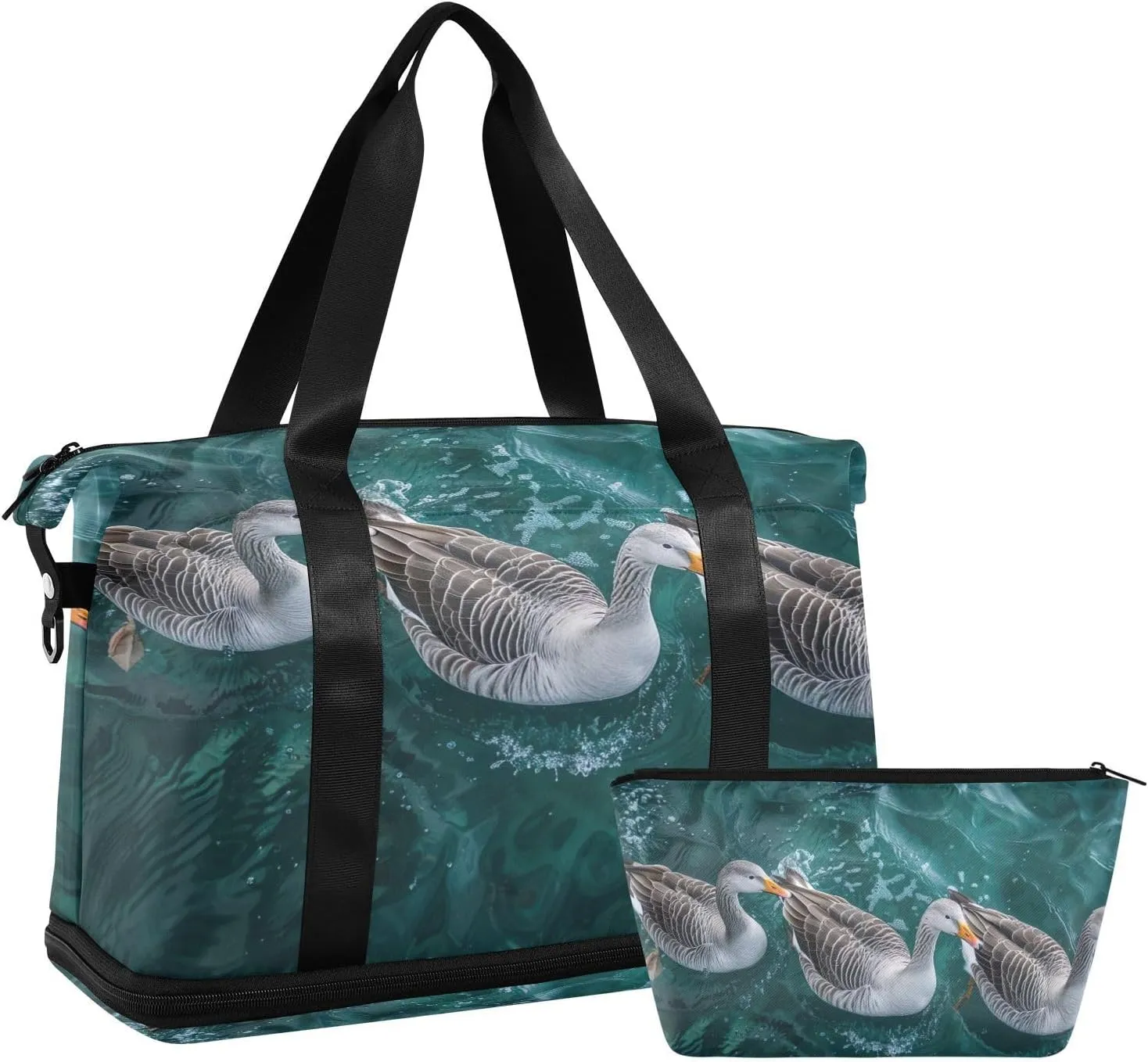 Three Gray Geese Sports Gym Bag with Waterproof Dry Wet Pocket, Travel Duffel Bag for Women Men，Workout Bag Fits Yoga, Swimming