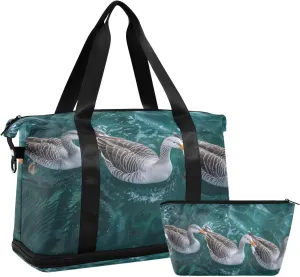 Three Gray Geese Sports Gym Bag with Waterproof Dry Wet Pocket, Travel Duffel Bag for Women Men，Workout Bag Fits Yoga, Swimming