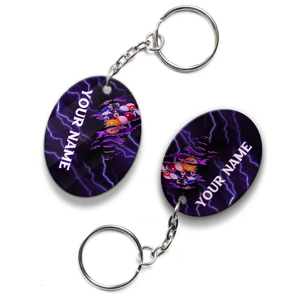 Thunder Pattern Viking Billiard Pool 8 Ball Personalized Name Keychain Gift For Billiard Players