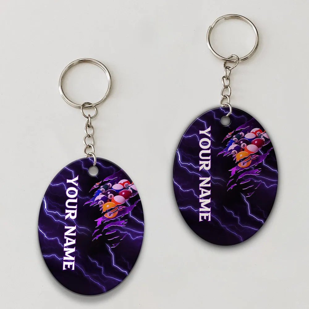 Thunder Pattern Viking Billiard Pool 8 Ball Personalized Name Keychain Gift For Billiard Players