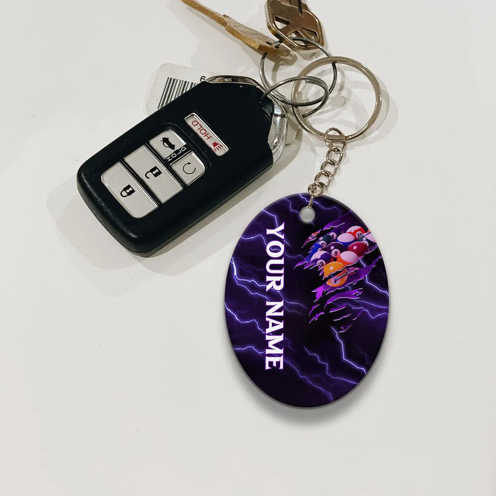 Thunder Pattern Viking Billiard Pool 8 Ball Personalized Name Keychain Gift For Billiard Players