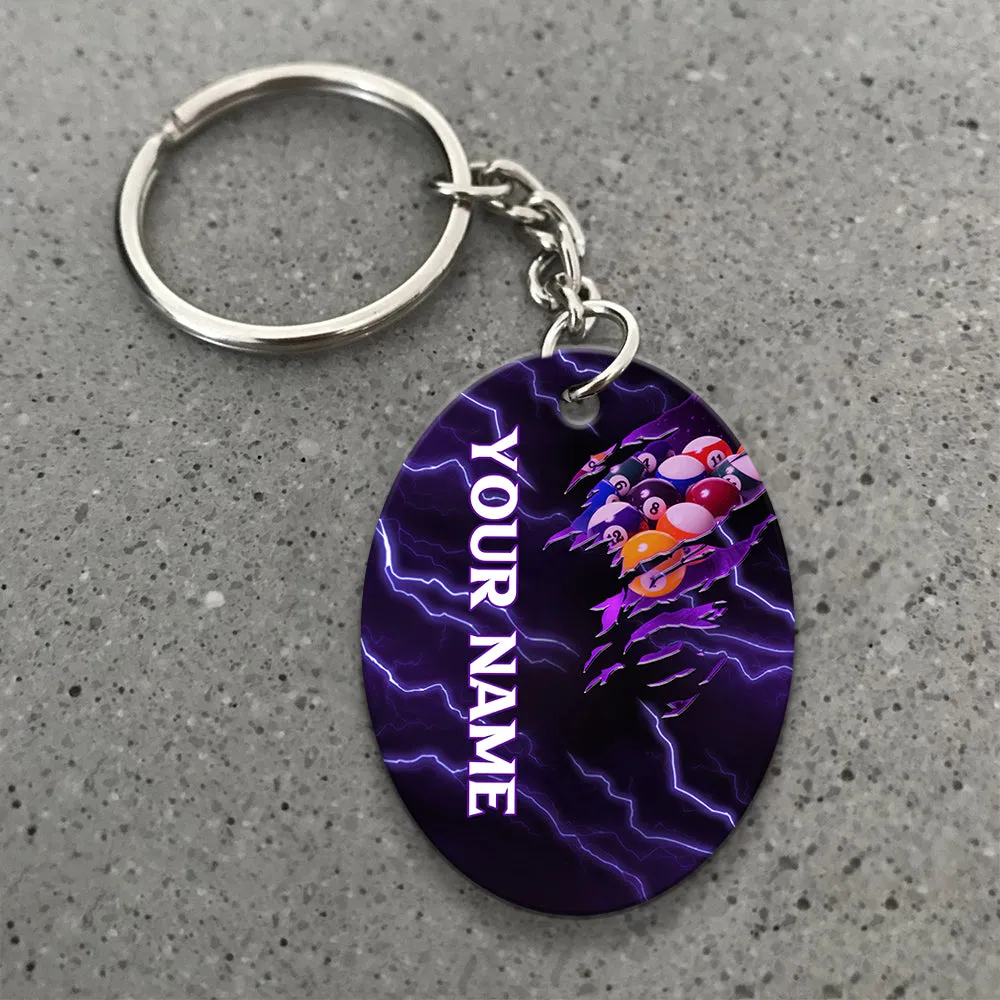 Thunder Pattern Viking Billiard Pool 8 Ball Personalized Name Keychain Gift For Billiard Players