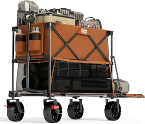 TIMBER RIDGE 400L Large Capacity Folding Double Decker Wagon with Brakes, 54" Extra Long Extender Wagon Cart, 450lbs Heavy Duty Collapsible Cart, All-Terrain Big Wheels for Camping, Sports, Shopping