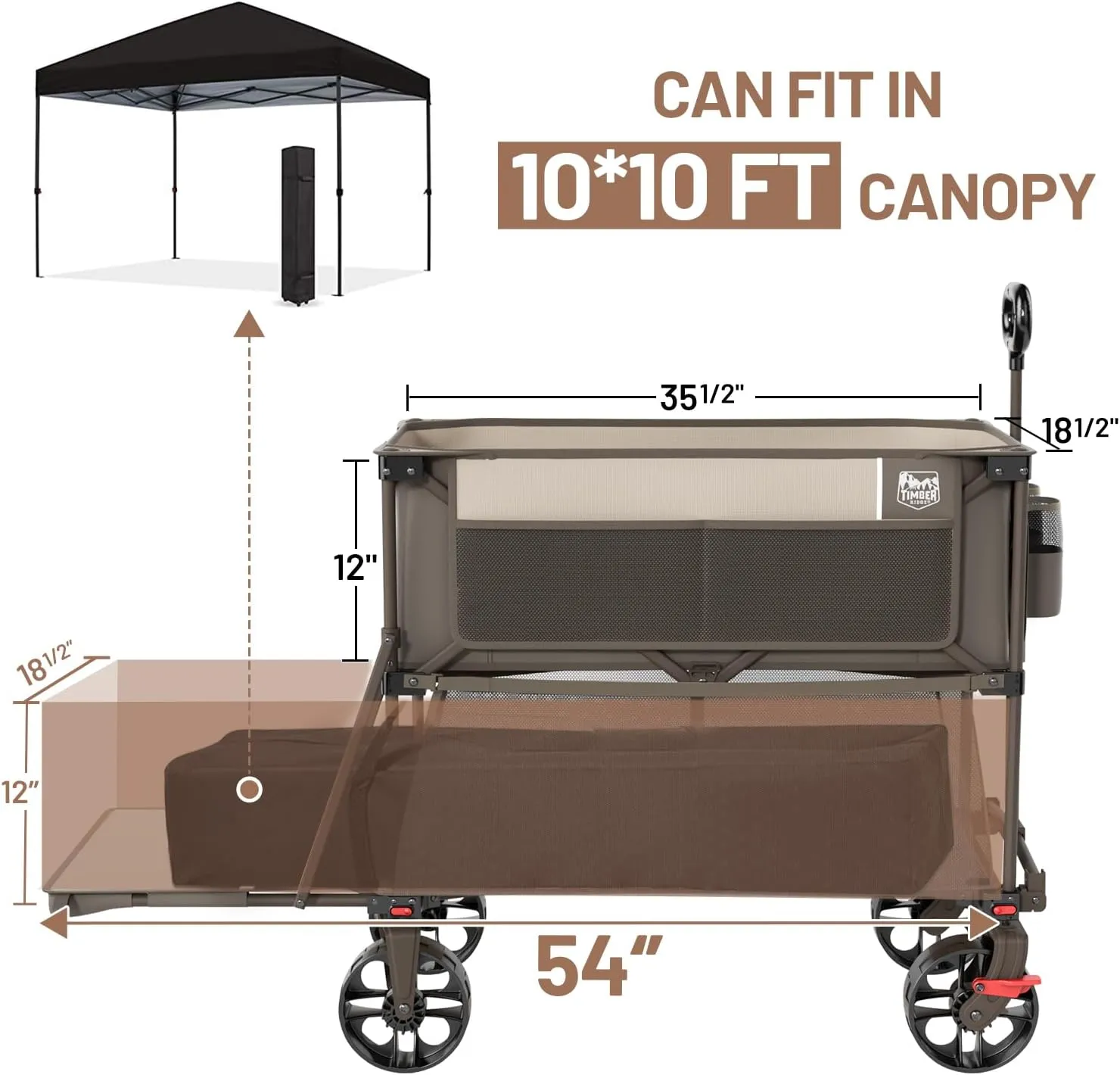 TIMBER RIDGE 400L Large Capacity Folding Double Decker Wagon with Brakes, 54" Extra Long Extender Wagon Cart, 450lbs Heavy Duty Collapsible Cart, All-Terrain Big Wheels for Camping, Sports, Shopping