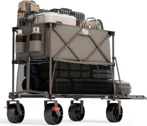 TIMBER RIDGE 400L Large Capacity Folding Double Decker Wagon with Brakes, 54" Extra Long Extender Wagon Cart, 450lbs Heavy Duty Collapsible Cart, All-Terrain Big Wheels for Camping, Sports, Shopping