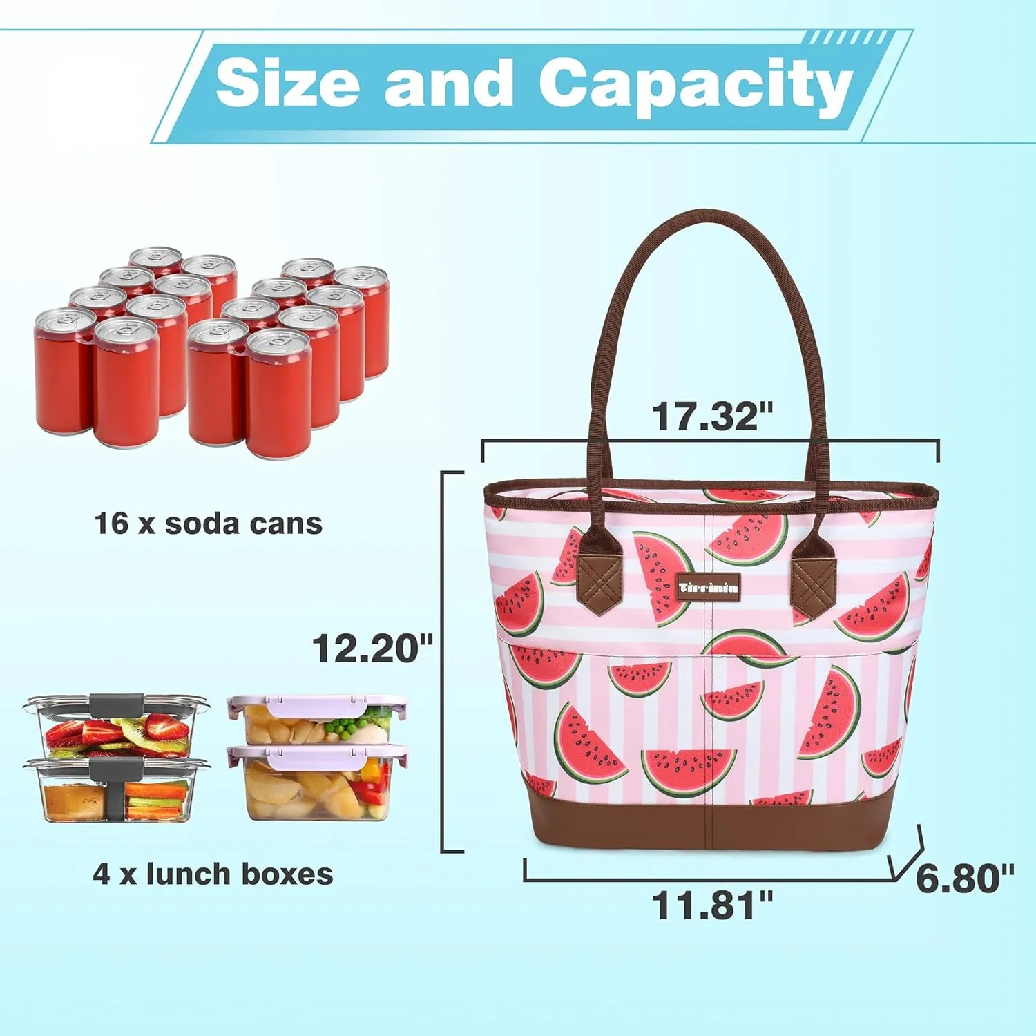 Tirrinia Cooler Bag for Women,Waterproof Leakproof Beach Cooler for Work, Beach, Shopping Grocery Bags for Travel & Lunch