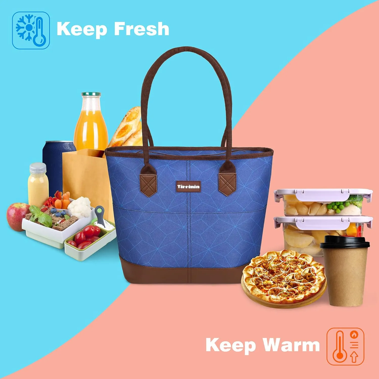 Tirrinia Cooler Bag for Women,Waterproof Leakproof Beach Cooler for Work, Beach, Shopping Grocery Bags for Travel & Lunch