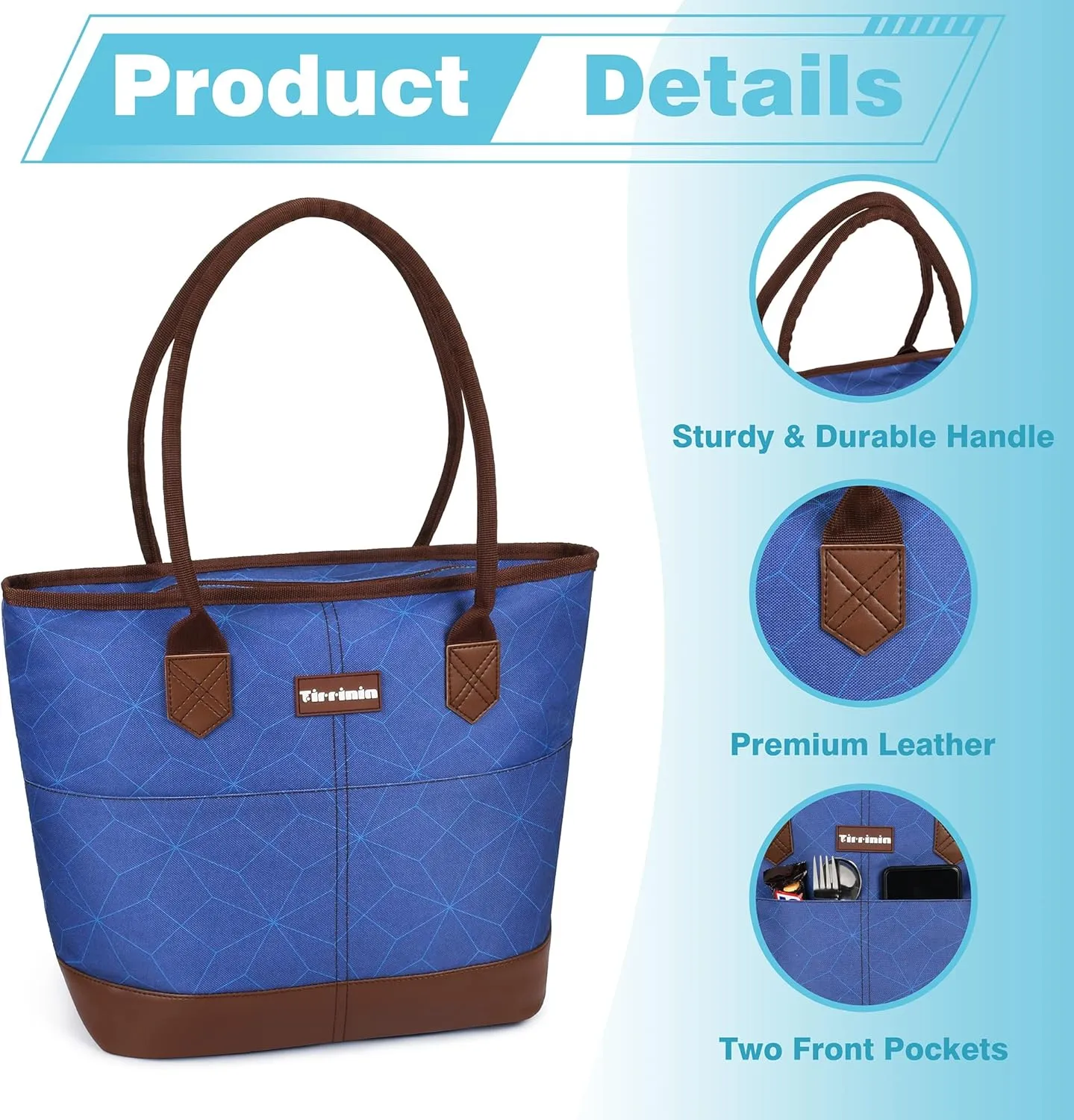Tirrinia Cooler Bag for Women,Waterproof Leakproof Beach Cooler for Work, Beach, Shopping Grocery Bags for Travel & Lunch