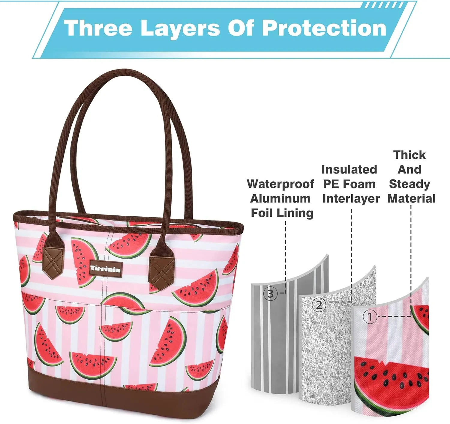 Tirrinia Cooler Bag for Women,Waterproof Leakproof Beach Cooler for Work, Beach, Shopping Grocery Bags for Travel & Lunch