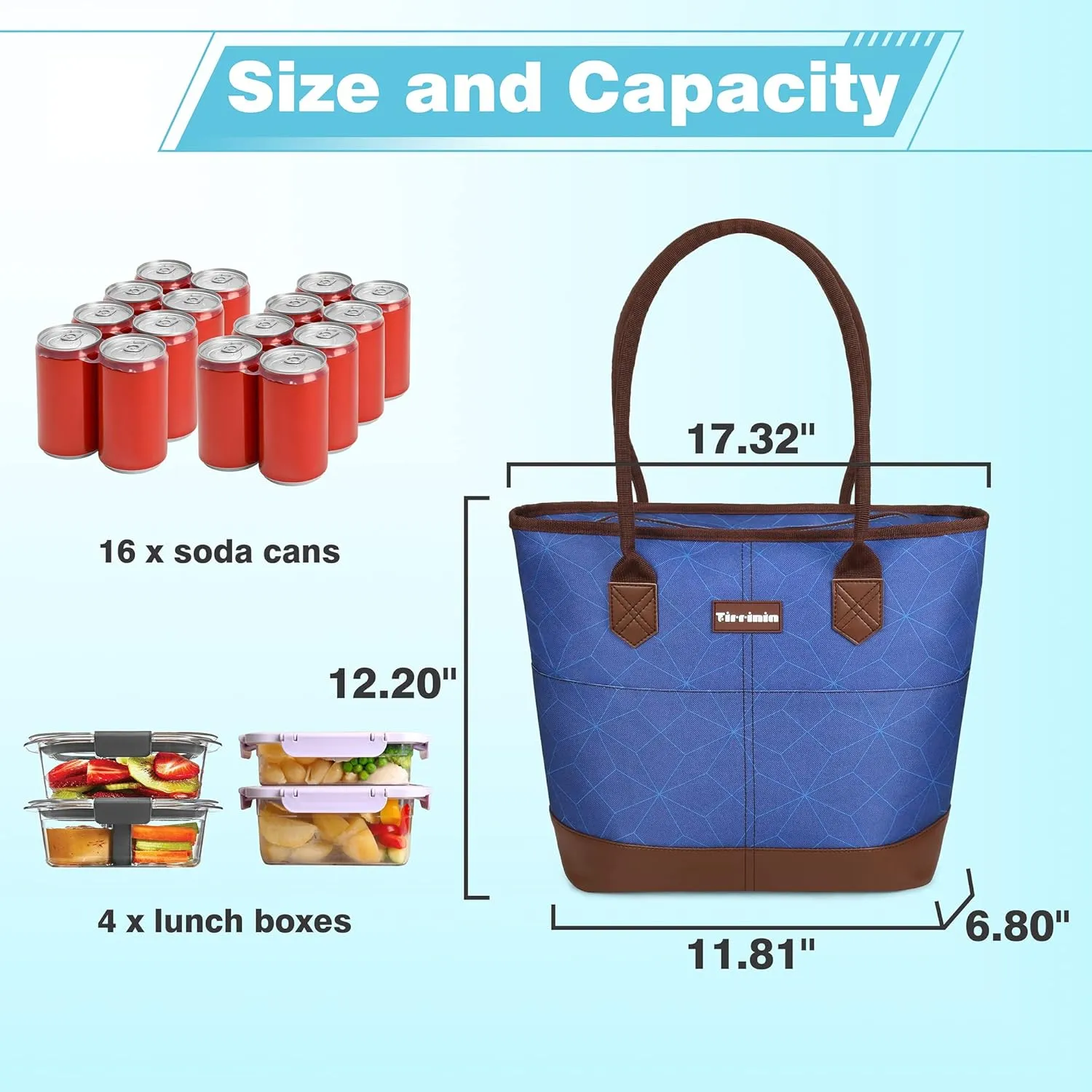 Tirrinia Cooler Bag for Women,Waterproof Leakproof Beach Cooler for Work, Beach, Shopping Grocery Bags for Travel & Lunch