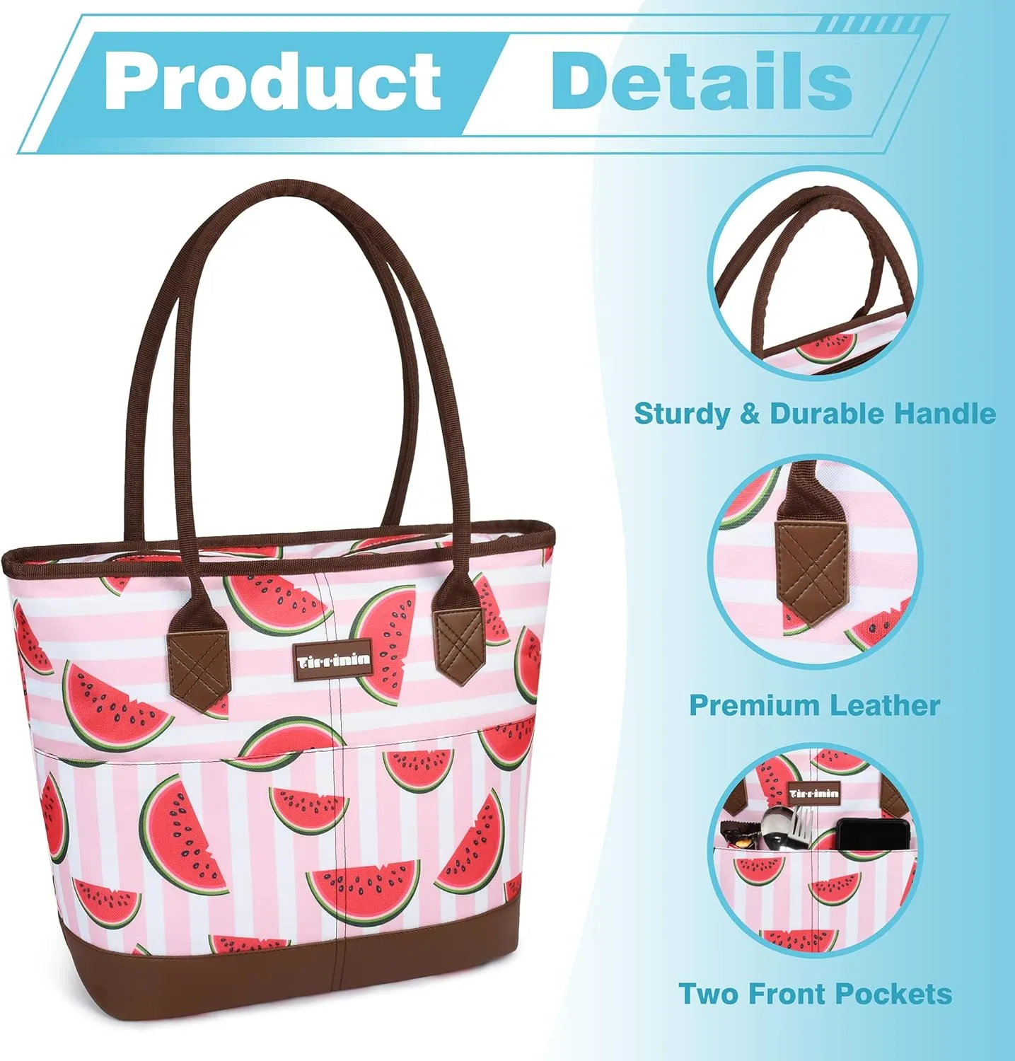 Tirrinia Cooler Bag for Women,Waterproof Leakproof Beach Cooler for Work, Beach, Shopping Grocery Bags for Travel & Lunch