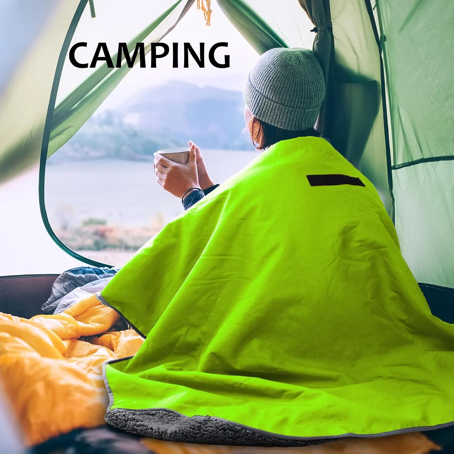 Tirrinia Outdoors Waterproof Camping Blanket,Sherpa Fleece Warm Windproof Soccer Stadium Blanket for Car Football Beach Concerts,51''X 59''