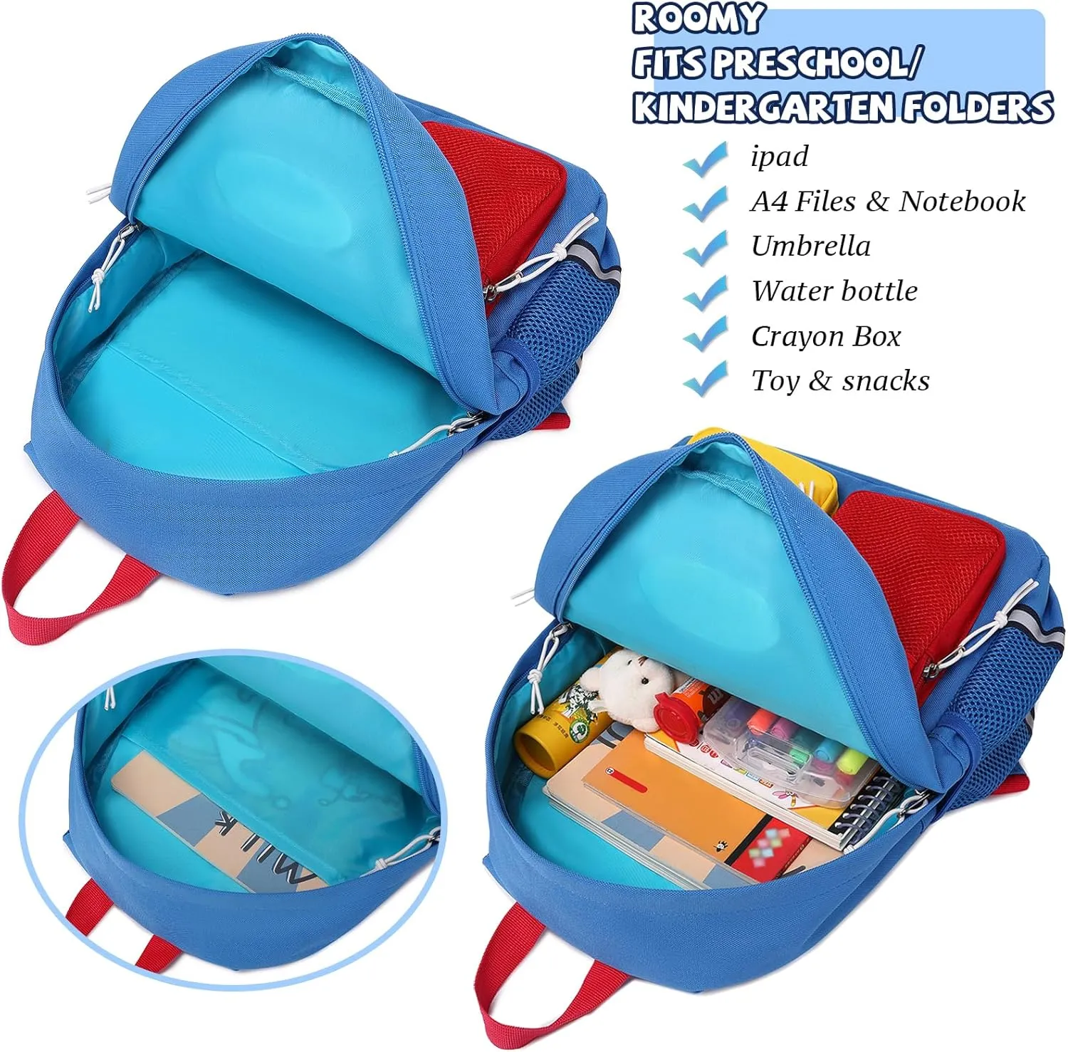 Toddler Backpack for 2-6 Years Boys Girls: 900D Polyester Kids Backpack with Chest Strap & Reflective Strips - Water Resistant Preschool Bag for Daycare, School & Travel-Red