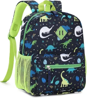 Toddler Backpack for Boys, 12'' Mini Preschool Backpack for Kids Age 2-4 Years Old Small Toddler Bookbag for Kindergarten with Chest Buckle and Reflective Strip,Green Dinosaur
