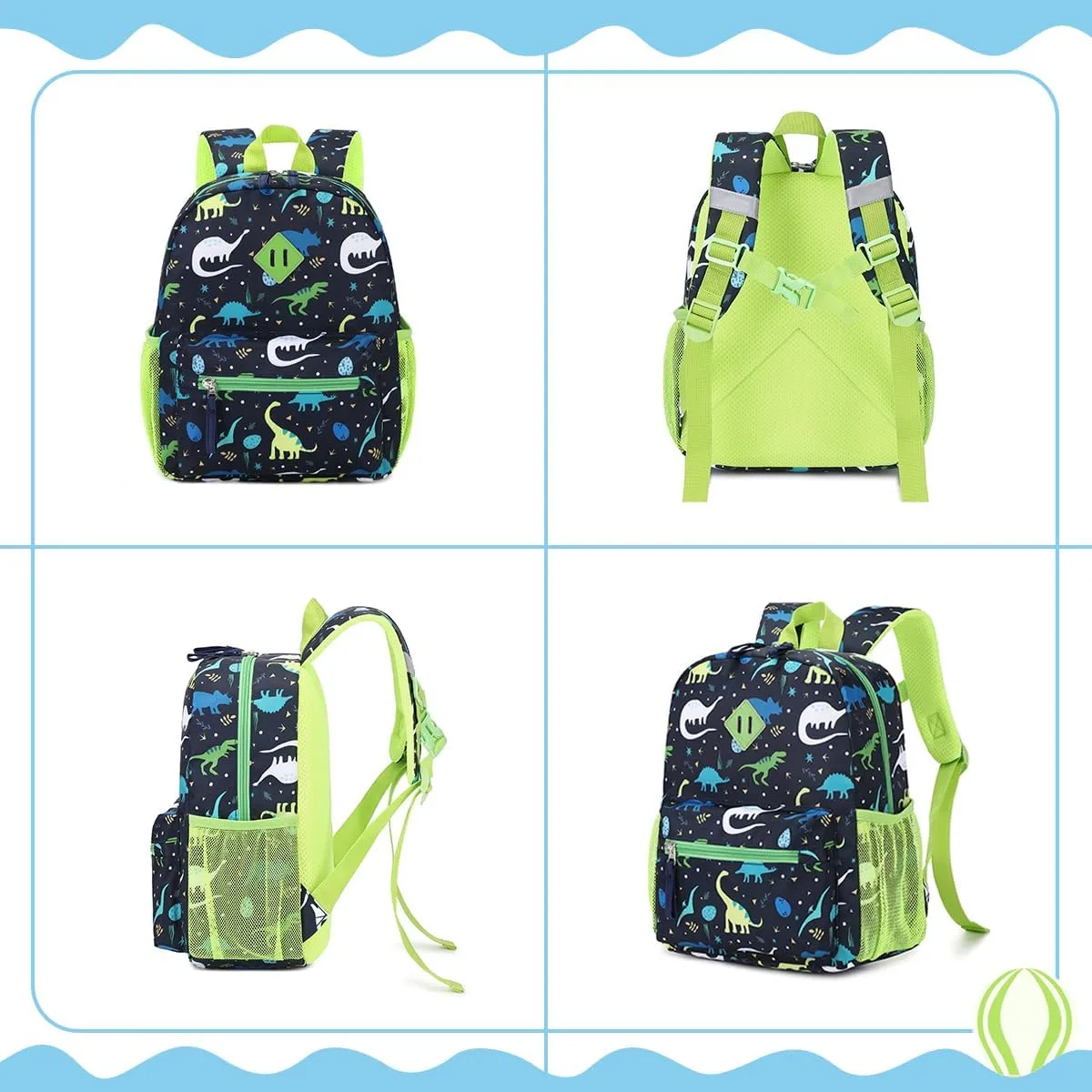 Toddler Backpack for Boys, 12'' Mini Preschool Backpack for Kids Age 2-4 Years Old Small Toddler Bookbag for Kindergarten with Chest Buckle and Reflective Strip,Green Dinosaur