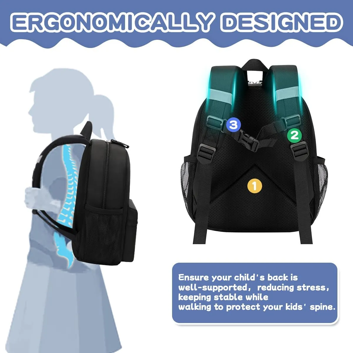 Toddler Backpack for Boys Girls, 12'' Mini Preschool Backpack for Kids Age 2-4 Years Old Small Toddler Bookbag for Kindergarten with Chest Buckle and Reflective Strip,All Black