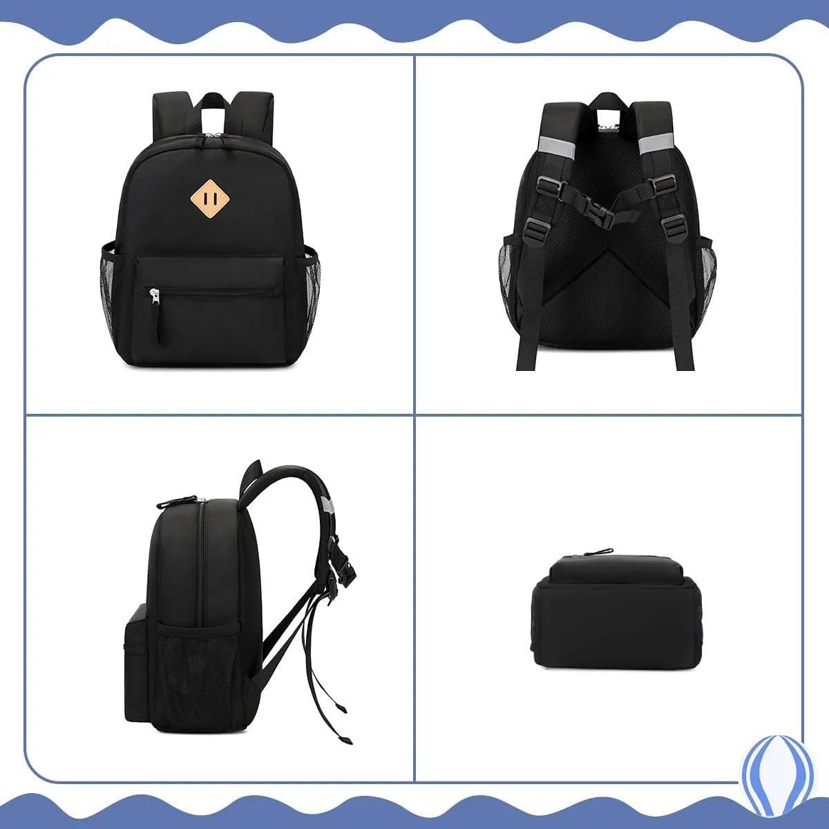 Toddler Backpack for Boys Girls, 12'' Mini Preschool Backpack for Kids Age 2-4 Years Old Small Toddler Bookbag for Kindergarten with Chest Buckle and Reflective Strip,All Black