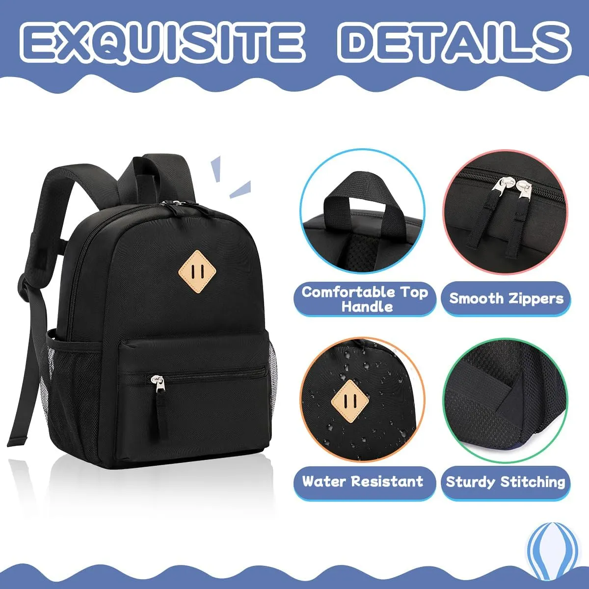 Toddler Backpack for Boys Girls, 12'' Mini Preschool Backpack for Kids Age 2-4 Years Old Small Toddler Bookbag for Kindergarten with Chest Buckle and Reflective Strip,All Black