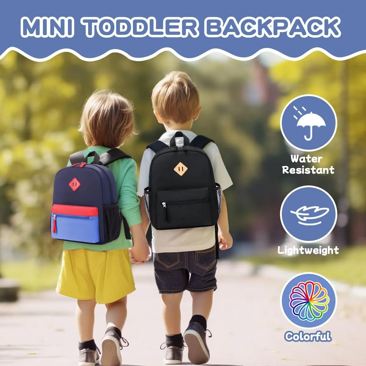 Toddler Backpack for Boys Girls, 12'' Mini Preschool Backpack for Kids Age 2-4 Years Old Small Toddler Bookbag for Kindergarten with Chest Buckle and Reflective Strip,All Black