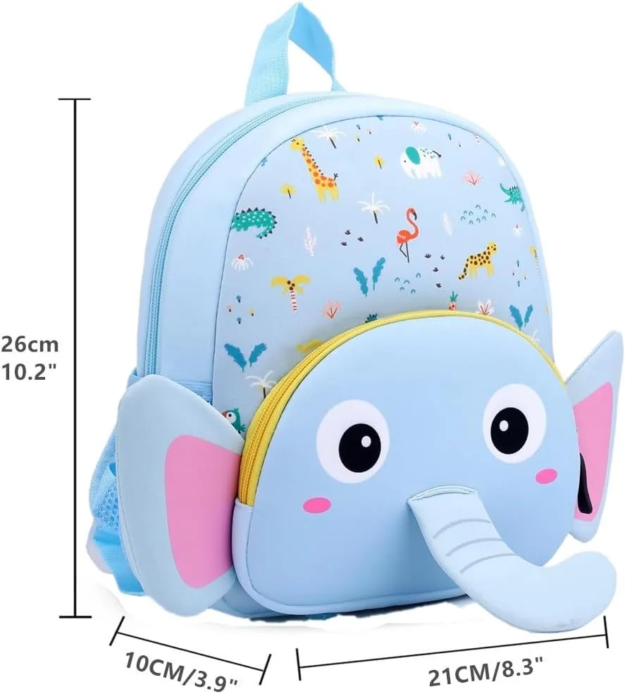 Toddler Backpack Neoprene Zoo Kids Casual Backpack Water Resistance Kindergarten Preschool Bags for Little Boys Girls (Elephant Blue)
