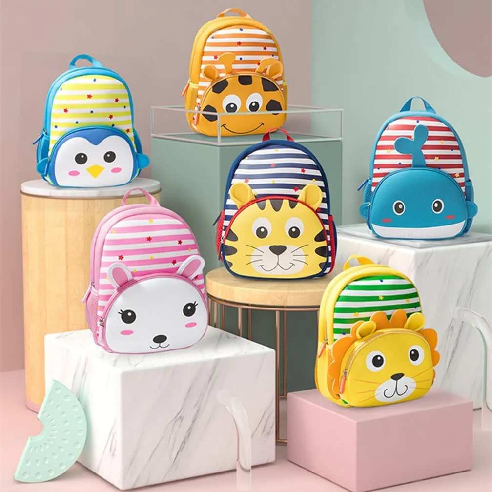 Toddler Backpack Neoprene Zoo Kids Casual Backpack Water Resistance Kindergarten Preschool Bags for Little Boys Girls (Elephant Blue)