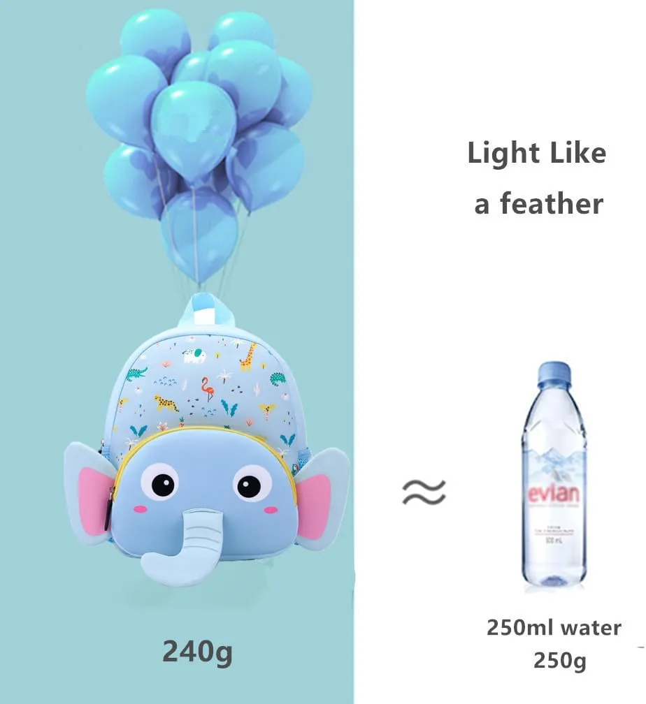 Toddler Backpack Neoprene Zoo Kids Casual Backpack Water Resistance Kindergarten Preschool Bags for Little Boys Girls (Elephant Blue)