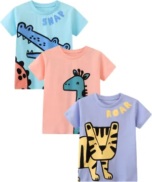 Toddler Boys' Short Sleeve Tees Cotton Casual Graphic Crewneck Summer Top Clothes T-Shirts