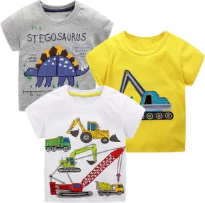 Toddler Boys' Short Sleeve Tees Cotton Casual Graphic Crewneck Summer Top Clothes T-Shirts