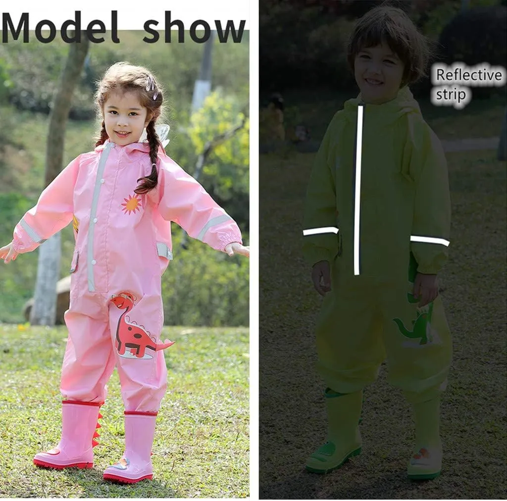 Toddler Rain Suit Baby Rain Suit with Hood Waterproof Coverall One Piece Rain Suit Kids (3-10 Years)