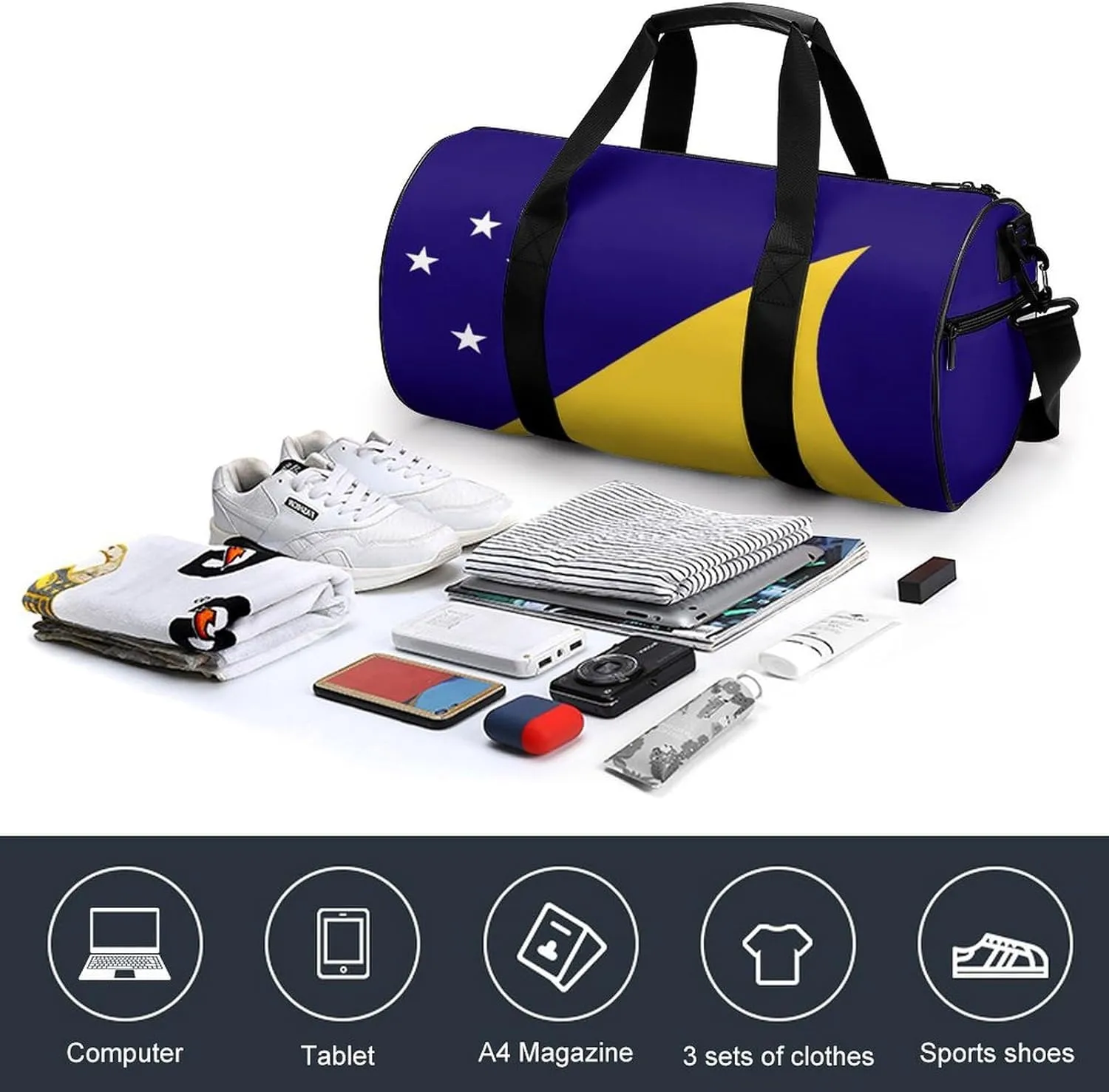 Tokelau Flag Waterproof Sports Duffel Bag Dry Wet Separation for Gym Beach Travel