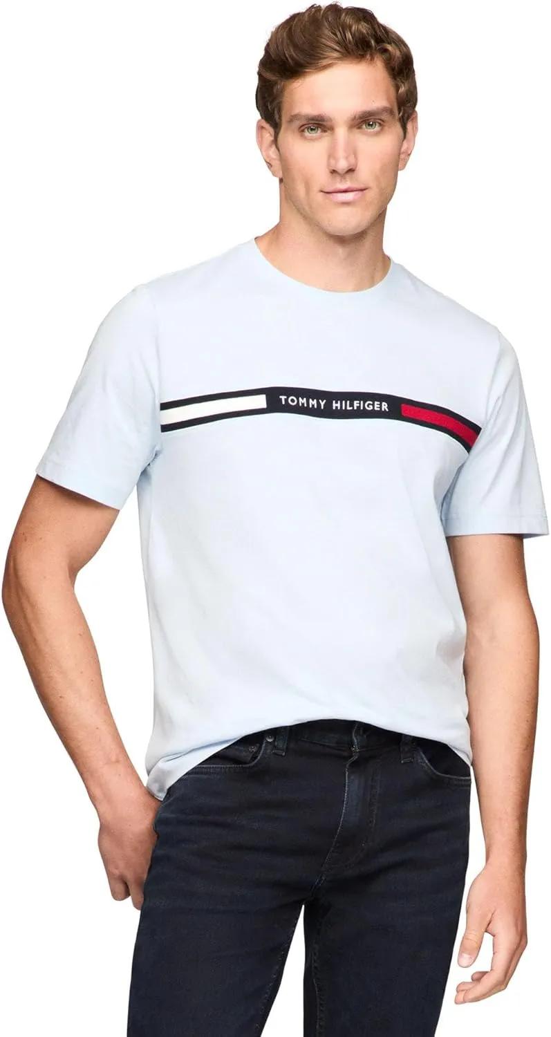 Tommy Hilfiger Men's Short Sleeve Cotton Graphic T-Shirts with Signature Stripe Logo, Also Available in Big & Tall
