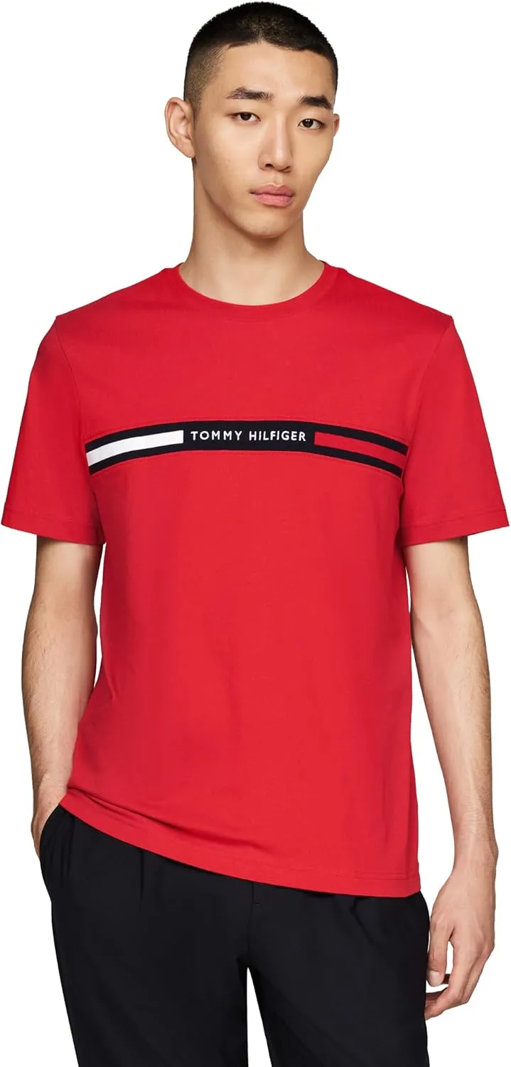 Tommy Hilfiger Men's Short Sleeve Cotton Graphic T-Shirts with Signature Stripe Logo, Also Available in Big & Tall
