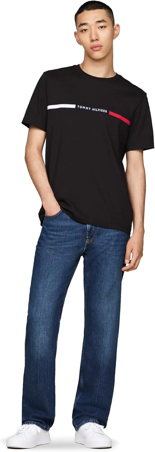 Tommy Hilfiger Men's Short Sleeve Cotton Graphic T-Shirts with Signature Stripe Logo, Also Available in Big & Tall