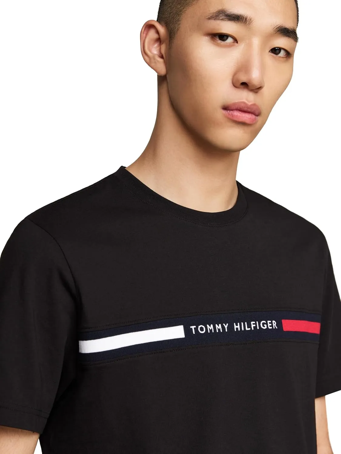 Tommy Hilfiger Men's Short Sleeve Cotton Graphic T-Shirts with Signature Stripe Logo, Also Available in Big & Tall
