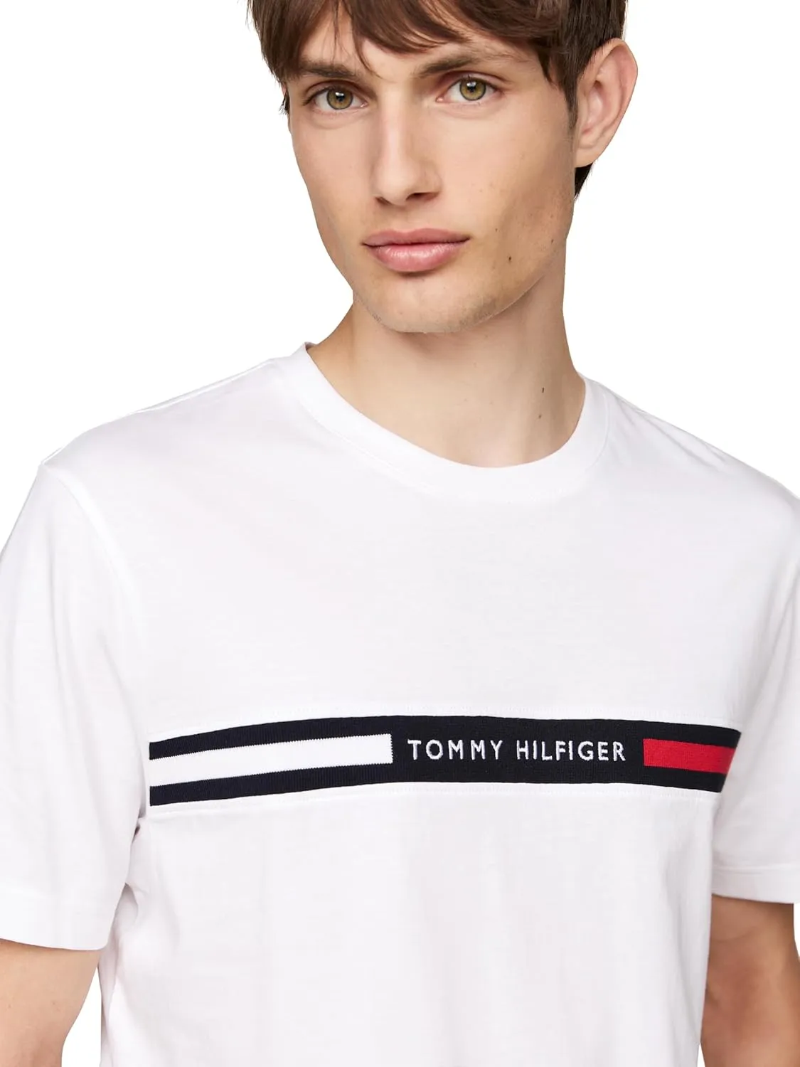 Tommy Hilfiger Men's Short Sleeve Cotton Graphic T-Shirts with Signature Stripe Logo, Also Available in Big & Tall