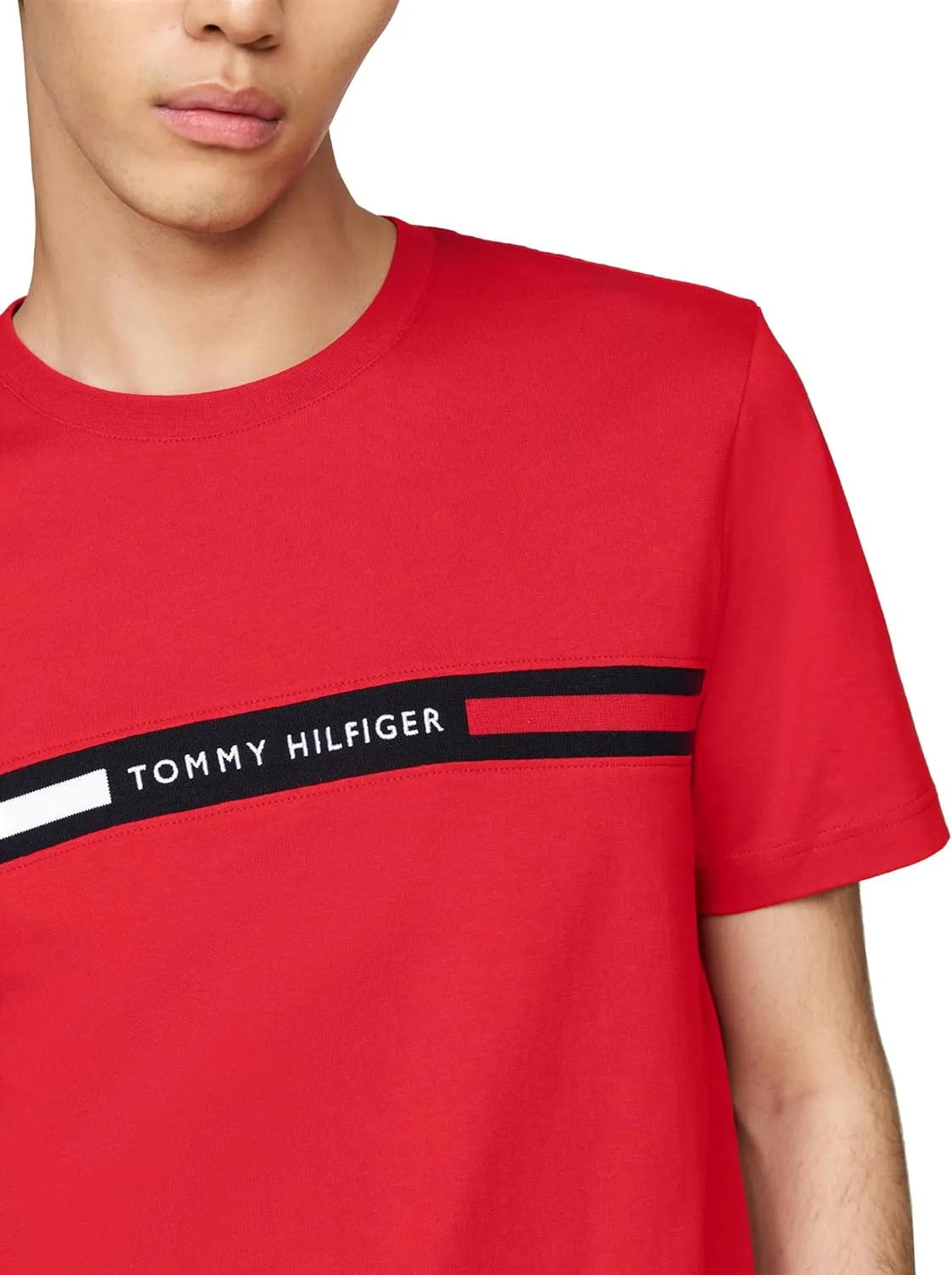 Tommy Hilfiger Men's Short Sleeve Cotton Graphic T-Shirts with Signature Stripe Logo, Also Available in Big & Tall