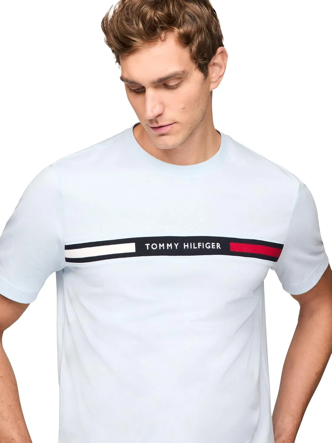 Tommy Hilfiger Men's Short Sleeve Cotton Graphic T-Shirts with Signature Stripe Logo, Also Available in Big & Tall