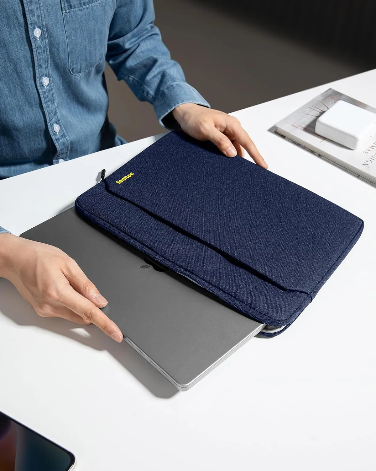 tomtoc Slim Laptop Sleeve Case for 13-inch New MacBook Air M4/A3420 M3/A3113 M2/A2681, M1/A2337 2025-2018, MacBook Pro M2/M1, Water-Resistant Protective Carrying Case with Accessories Pocket