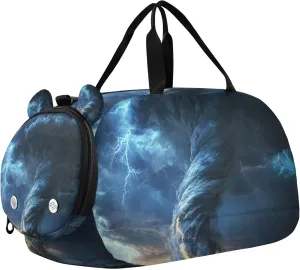 Tornado Lightning Grey Blue Duffle Bag for Toddler Boys Girls, Gym Sports Bag with Shoe Compartments, Kids Travel Overnight Weekender Shoulder Bag