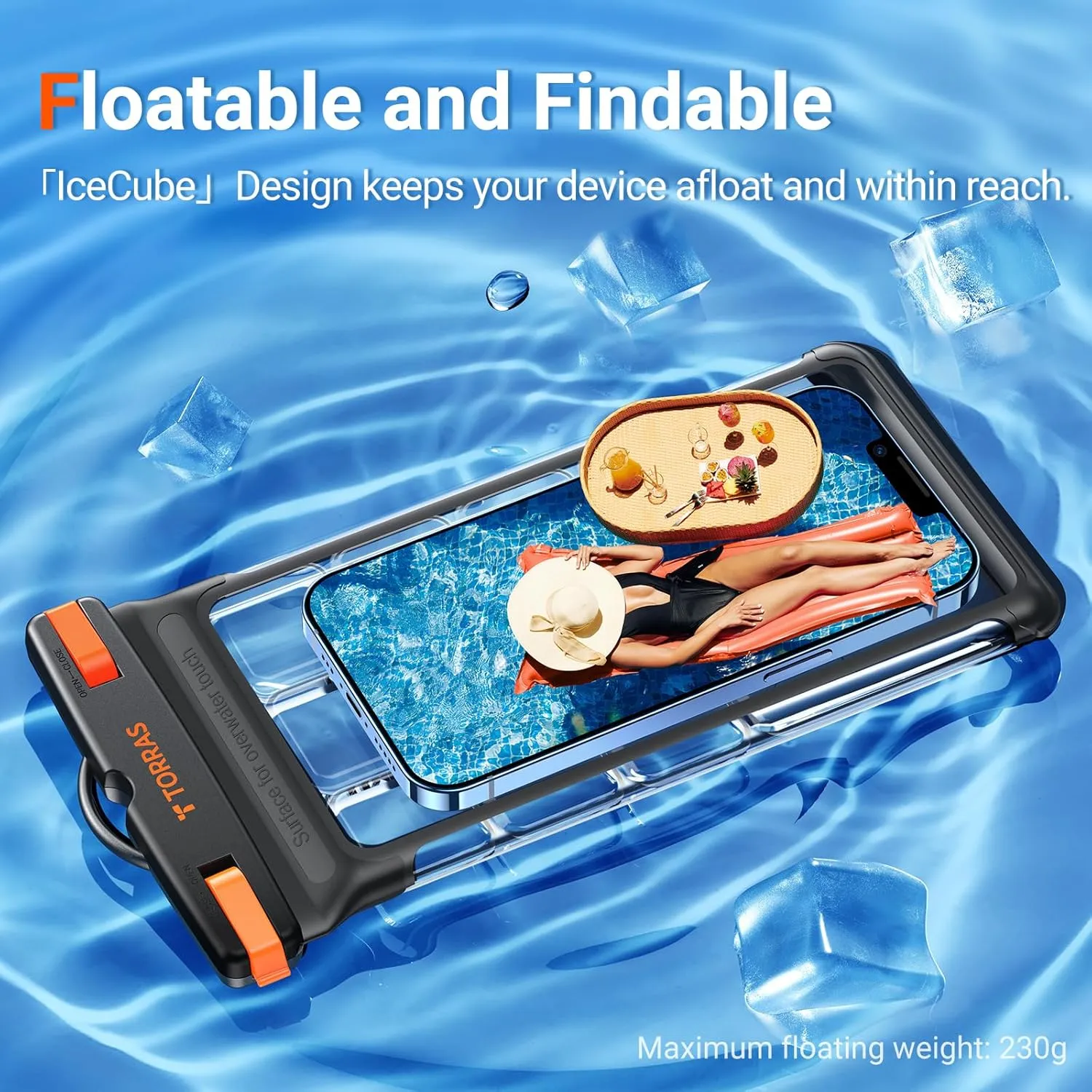 TORRAS Icecube IPX8 Waterproof Phone Pouch, Underwater Screen Touchable, Waterproof Phone Pouch Floating Snorkeling, Adjustable Lanyard, Cruise Essentials for iPhone 15 Pro Max/14/Samsung, Black-8.0''