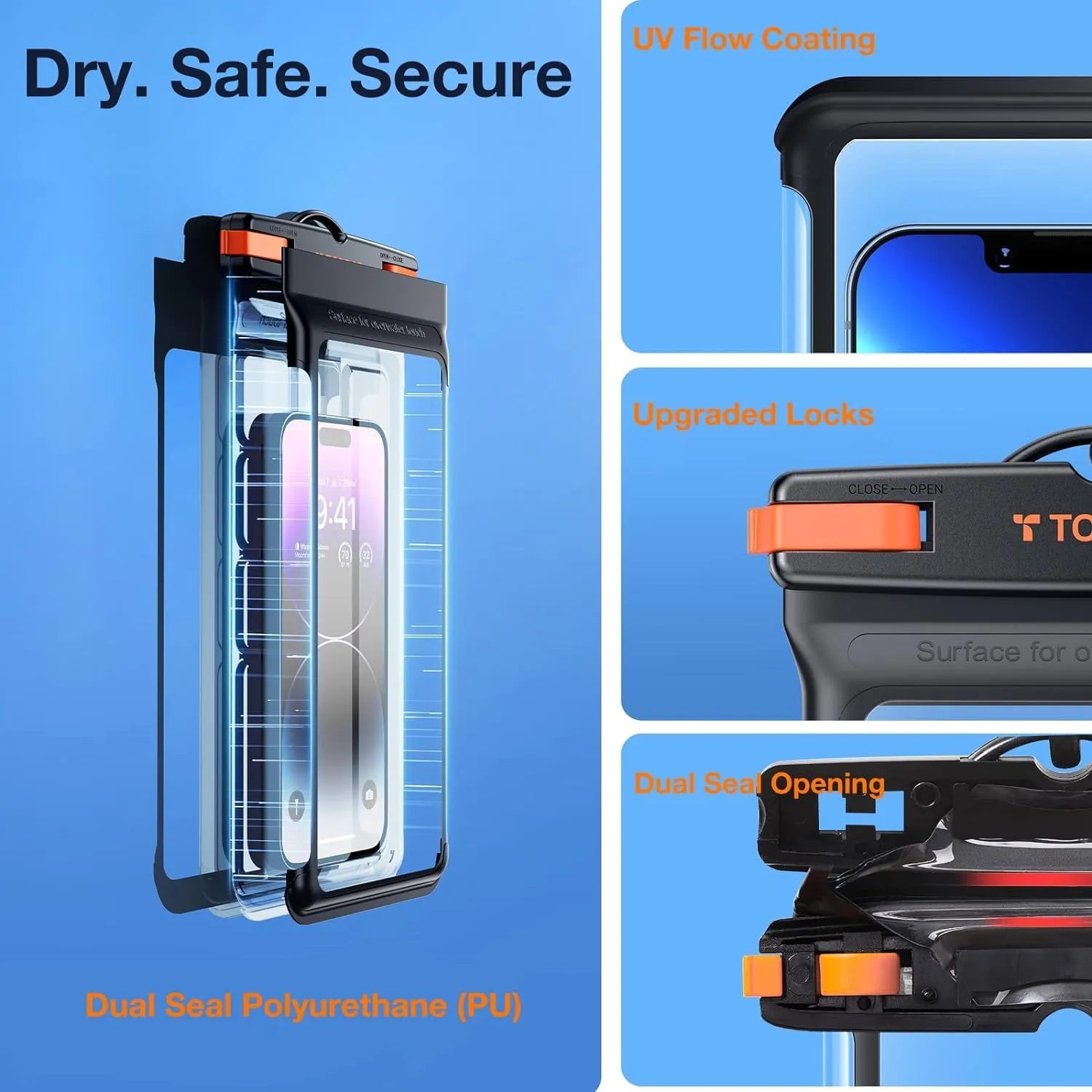 TORRAS Icecube IPX8 Waterproof Phone Pouch, Underwater Screen Touchable, Waterproof Phone Pouch Floating Snorkeling, Adjustable Lanyard, Cruise Essentials for iPhone 15 Pro Max/14/Samsung, Black-8.0''
