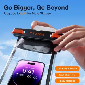 TORRAS Icecube IPX8 Waterproof Phone Pouch, Underwater Screen Touchable, Waterproof Phone Pouch Floating Snorkeling, Adjustable Lanyard, Cruise Essentials for iPhone 15 Pro Max/14/Samsung, Black-8.0''