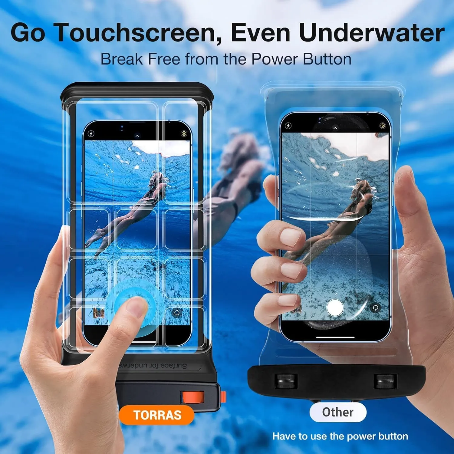 TORRAS Icecube IPX8 Waterproof Phone Pouch, Underwater Screen Touchable, Waterproof Phone Pouch Floating Snorkeling, Adjustable Lanyard, Cruise Essentials for iPhone 15 Pro Max/14/Samsung, Black-8.0''